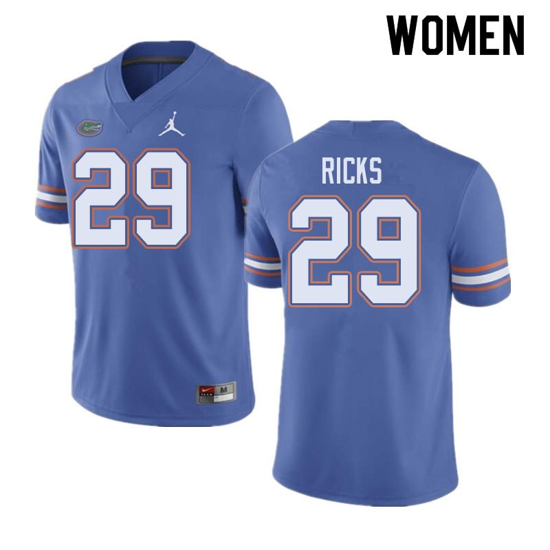 NCAA Florida Gators Isaac Ricks Women's #29 Jordan Brand Blue Stitched Authentic College Football Jersey TAT0564YX